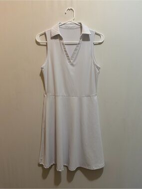 Sleeveless Collared V-Neck White Dress - Golf/Tennis